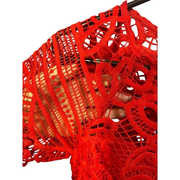 Main Strip Red Lace Crochet Dress With Zipper Detail S‎ - Picture 3 of 6